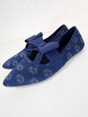 Skechers Cleo Knit Ballet Flats Blue Floral Bow Womens 8 comfort flats summer